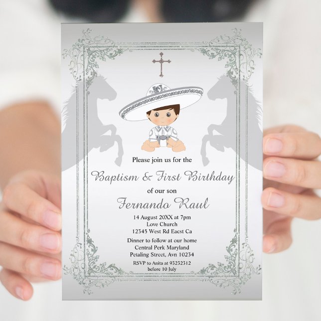 Sylver Fiesta Boy Baptism och födelsedagsinbjudan Inbjudningar (Skapare uppladdad)