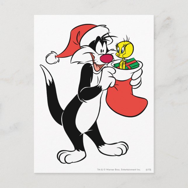 Sylvester Cat med Stocking Helg Vykort (Framsida)