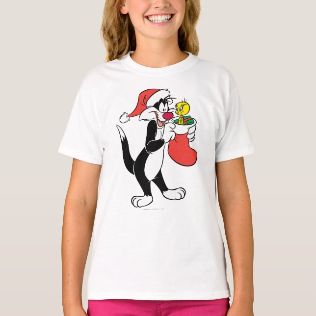 Sylvester Cat med Stocking T-shirt (Framsida)