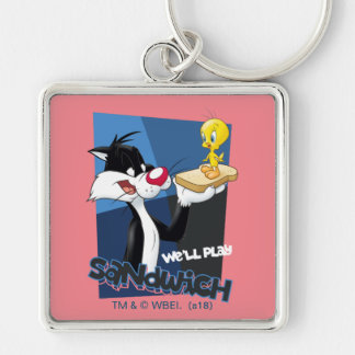 SYLVESTER™ & TWEETY™ "Vi spelar Sandwich" Fyrkantig Silverfärgad Nyckelring