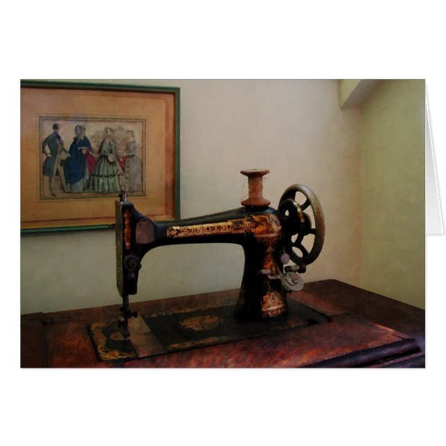 Symaskin och Lithograph Hälsningskort (Framsidan Horizontal)