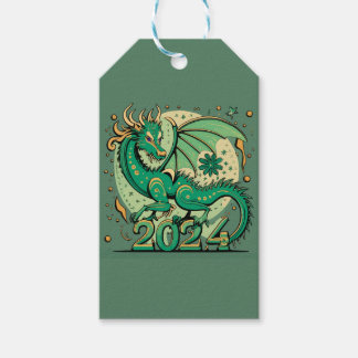 Symbol 2024 nyår, Grönt Wood Dragon Presentetikett