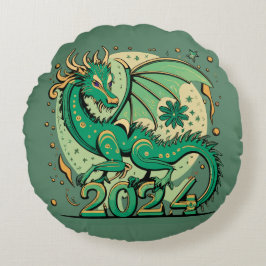 Symbol 2024 nyår, Grönt Wood Dragon Rund Kudde