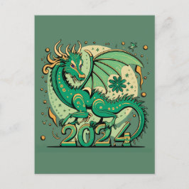 Symbol 2024 nyår, Grönt Wood Dragon Vykort