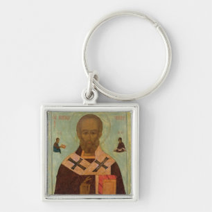 Symbol av St Nicholas Fyrkantig Silverfärgad Nyckelring
