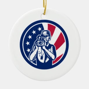 Symbol för amerikanCameramanUSA flagga Julgransprydnad Keramik