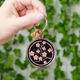 Symbol för blommar av körsbär, minimalism, rosa rund silverfärgad nyckelring