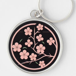 Symbol för blommar av körsbär, minimalism, rosa rund silverfärgad nyckelring