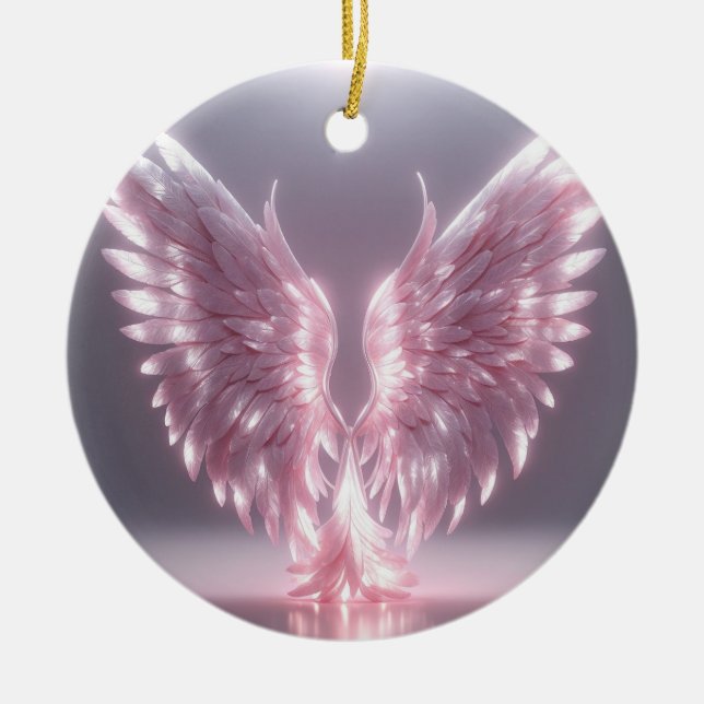 symbol för den ljusa rosa ängeln vinge julgransprydnad keramik (Framsidan)
