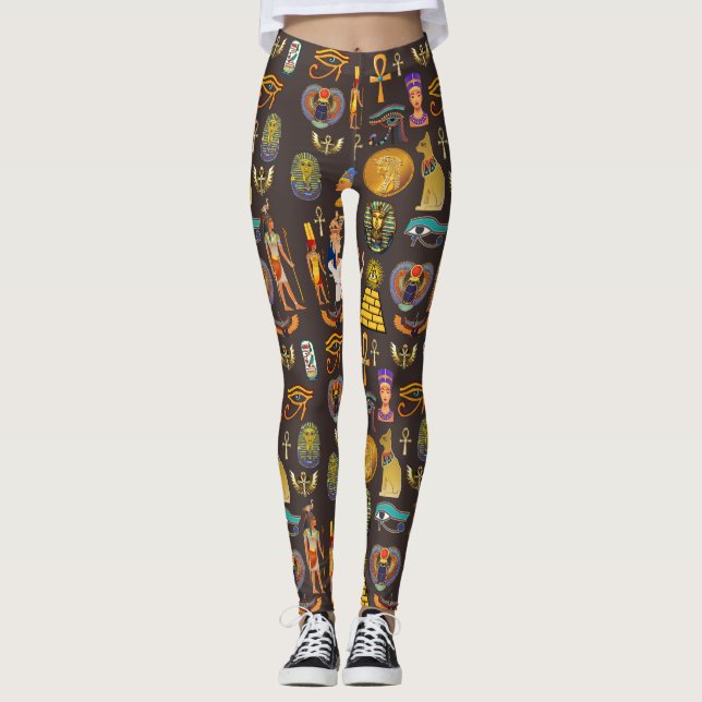 Symbol för det antika egyptiska Hieroglyphic Mönst Leggings (Framsida)