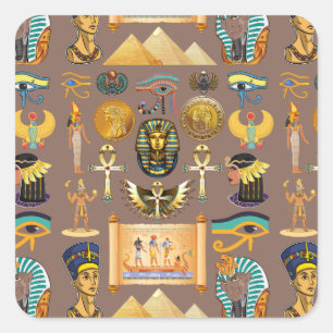 Symbol för det egyptiska antika Hieroglyphic Mönst Fyrkantigt Klistermärke
