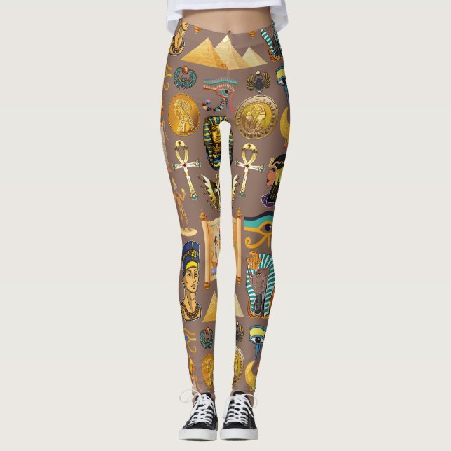 Symbol för det egyptiska antika Hieroglyphic Mönst Leggings (Framsida)