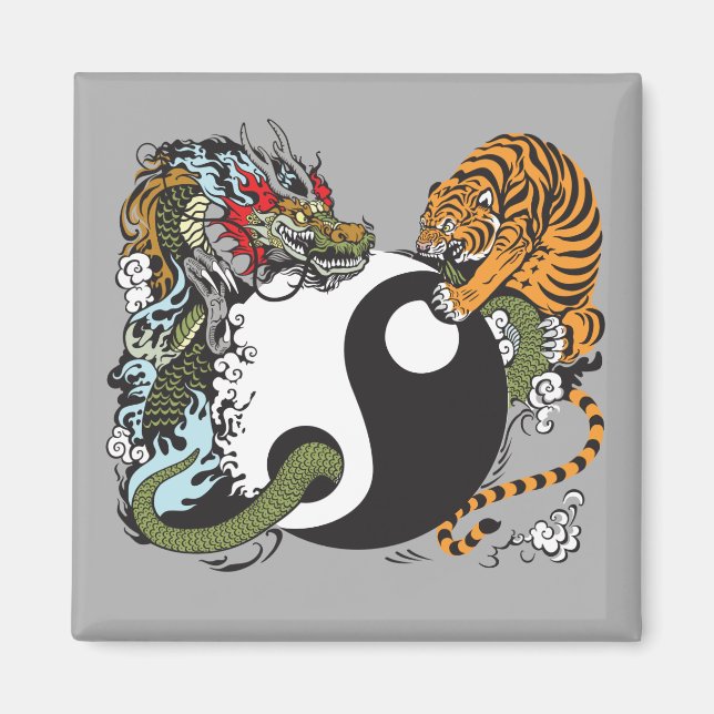 symbol för drake och tiger yin yang magnet (Framsidan)