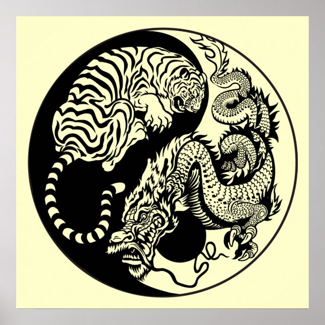 symbol för drake och tiger yin yang poster (Framsidan)