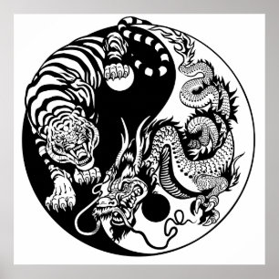 symbol för drake och tiger yin yang poster