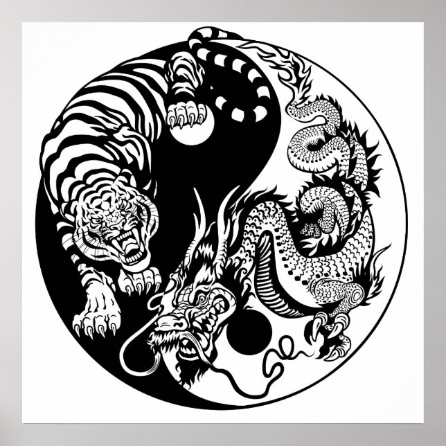 symbol för drake och tiger yin yang poster (Framsidan)
