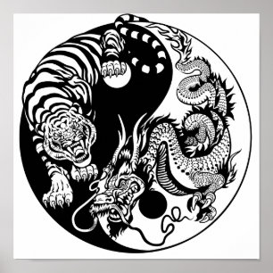 symbol för drake och tiger yin yang poster