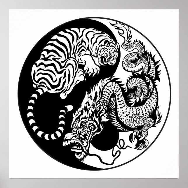 symbol för drake och tiger yin yang poster (Framsidan)