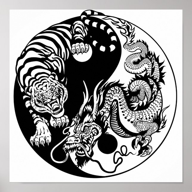 symbol för drake och tiger yin yang poster (Framsidan)