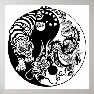 symbol för drake och tiger yin yang poster