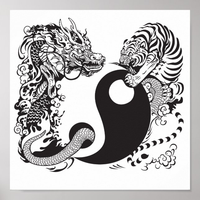 symbol för drake och tiger yin yang poster (Framsidan)