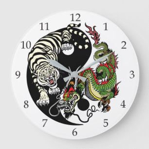 symbol för drake och tiger yin yang stor klocka