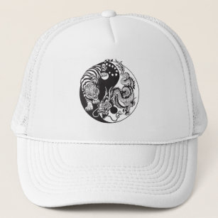 symbol för drake och tiger yin yang truckerkeps