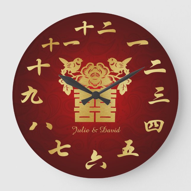 Symbol för Dubbla av kinesisk Love birds Stor Klocka (Framsida)