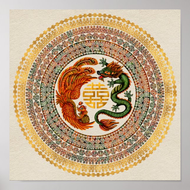 Symbol för dubbla med Phoenix och Dragon Poster (Framsidan)