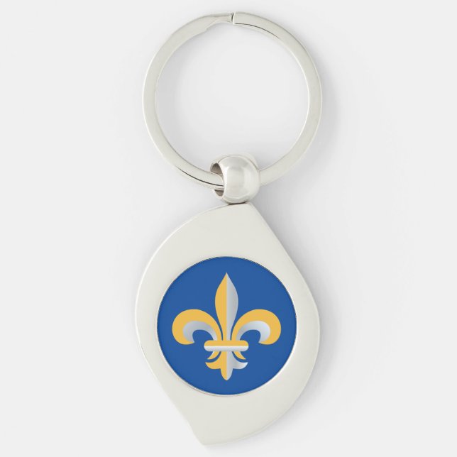 Symbol för Fleur de Lis Swirl Silverfärgad Nyckelring (Framsidan)