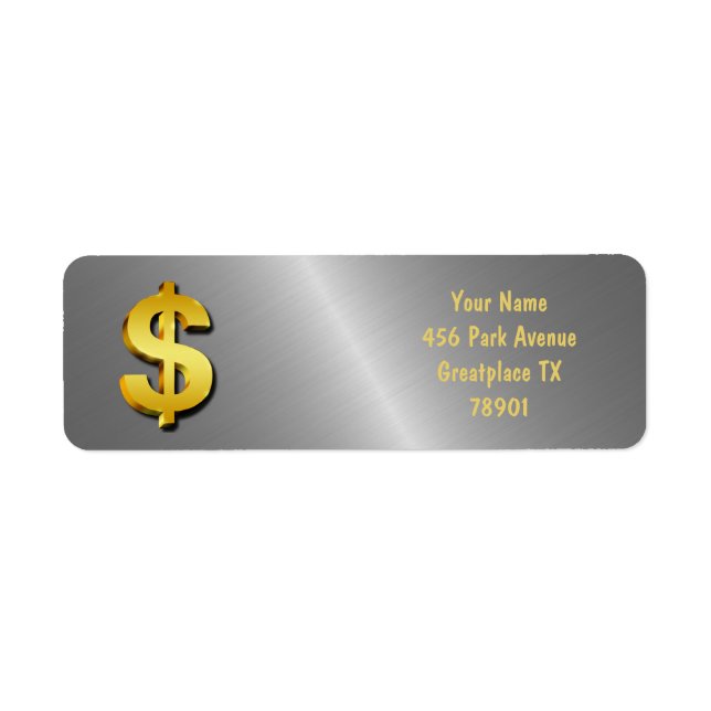 Symbol för gyllene dollarmousserande teckenpengar returadress etikett (Framsidan)