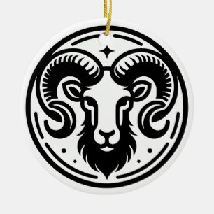Symbol för Horoscope Sign Aries och Traits Mugg Julgransprydnad Keramik