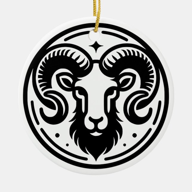 Symbol för Horoscope Sign Aries och Traits Mugg Julgransprydnad Keramik (Framsidan)