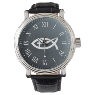 Symbol för Ichthus kristet fiskcrucifix Armbandsur