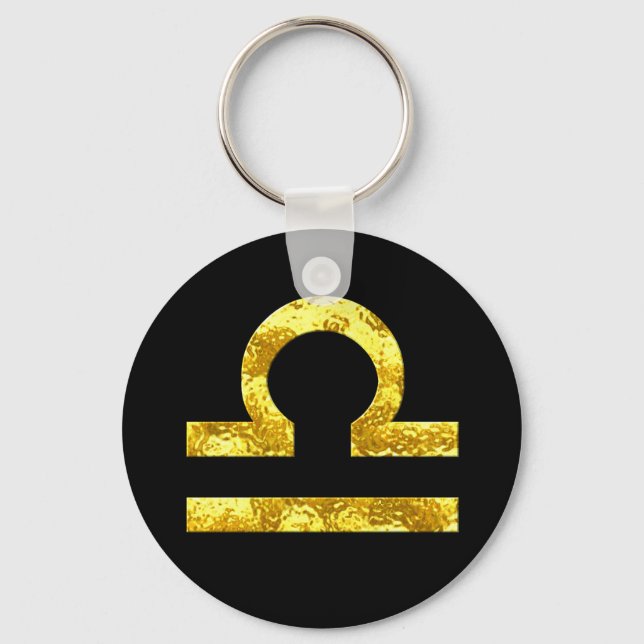 Symbol för Libra Zodiac Sign Black Guld Nyckelring (Framsida)
