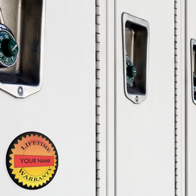 Symbol för livstidsgaranti ditt namn Runt magnet (In Situ (Locker))