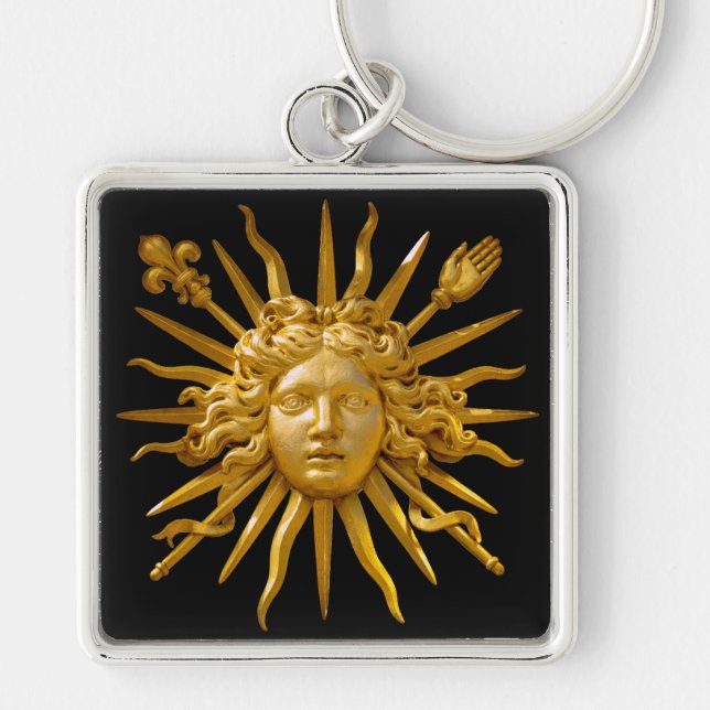 Symbol för Louis XIV Sol Kung Fyrkantig Silverfärgad Nyckelring (Framsidan)