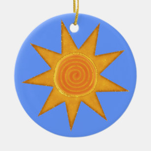 Symbol för Nine Ray Gult Spiral Sol Julgransprydnad Keramik