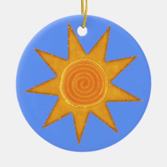 Symbol för Nine Ray Gult Spiral Sol Julgransprydnad Keramik (Framsidan)