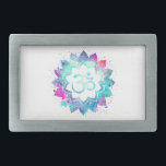 Symbol för OM AUM för lotusblomma för<br><div class="desc">* För symbollotusblomma för OM AUM en Mandala för vattenfärg på en vitbakgrundsrektangel formar bältet spänner fast. Mandalafärgerna är turkos, lila deppigheter och pinks* Här för dig är en slående härlig ny lutad ned slå design för ålder metaphysically spiritually troligen som inspirerar meditation- och lugnbegrundande. Den kan göra en perfekt...</div>