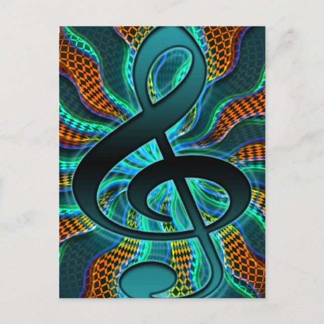 Symbol för Psychedelic Treble Clef/G Clef Music Vykort (Framsida)