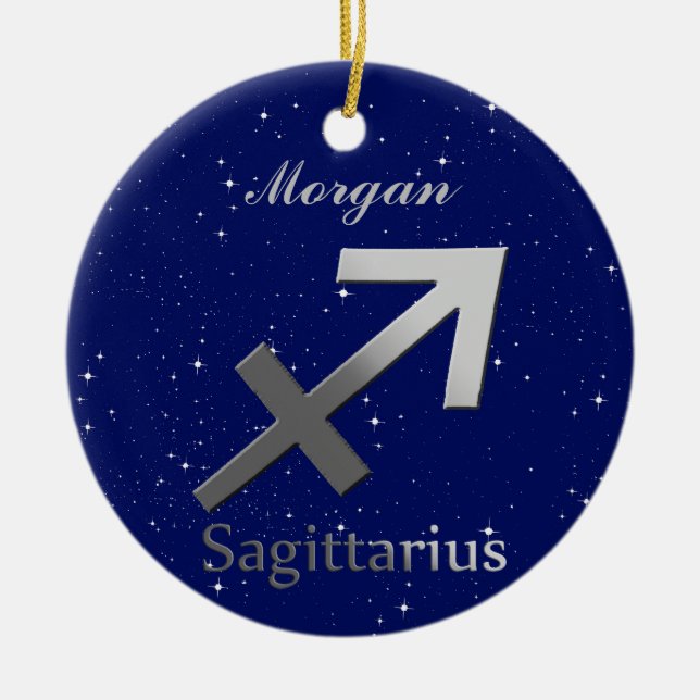 Symbol för Sagittarius Sol med Namn Julgransprydnad Keramik (Framsidan)