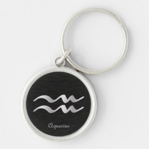 Symbol för silverAquariusZodiac Rund Silverfärgad Nyckelring