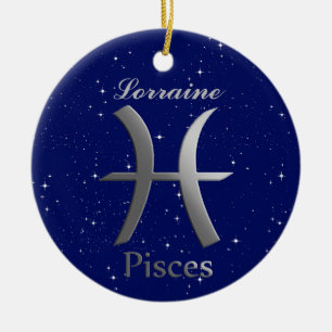 Symbol för symbolen Pisces Sol med Namn Julgransprydnad Keramik