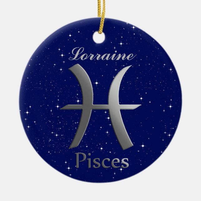 Symbol för symbolen Pisces Sol med Namn Julgransprydnad Keramik (Framsidan)