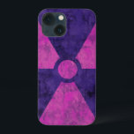 Symbol för tonad röd strålning<br><div class="desc">Distressad strålningssymbol i rött och lila.</div>