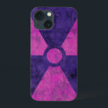 Symbol för tonad röd strålning<br><div class="desc">Distressad strålningssymbol i rött och lila.</div>