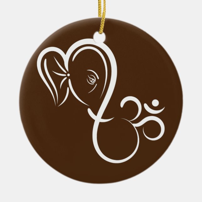 Symbol Ganesha Meditation Andlig Calligraphy Julgransprydnad Keramik (Framsidan)