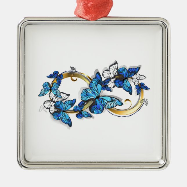 Symbol Infinity of Blue Morpho Butterflies Julgransprydnad Metall (Framsidan)