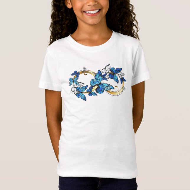 Symbol Infinity of Blue Morpho Butterflies T Shirt (Framsida)